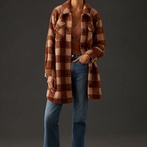 Greylin Anthropologie Brown Copper Plaid Teddy Jacket NWT Size XS